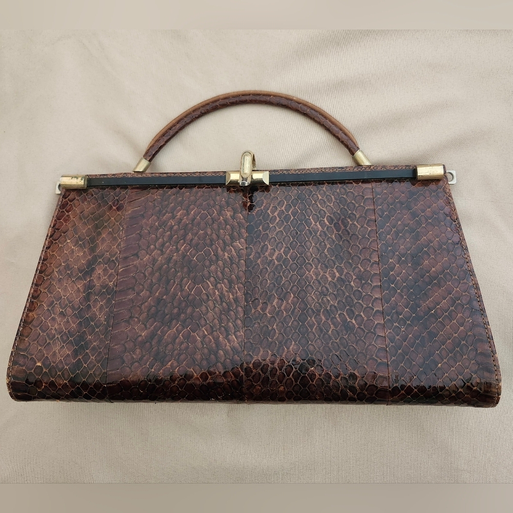 Vintage Brown Snakeskin Clutch
